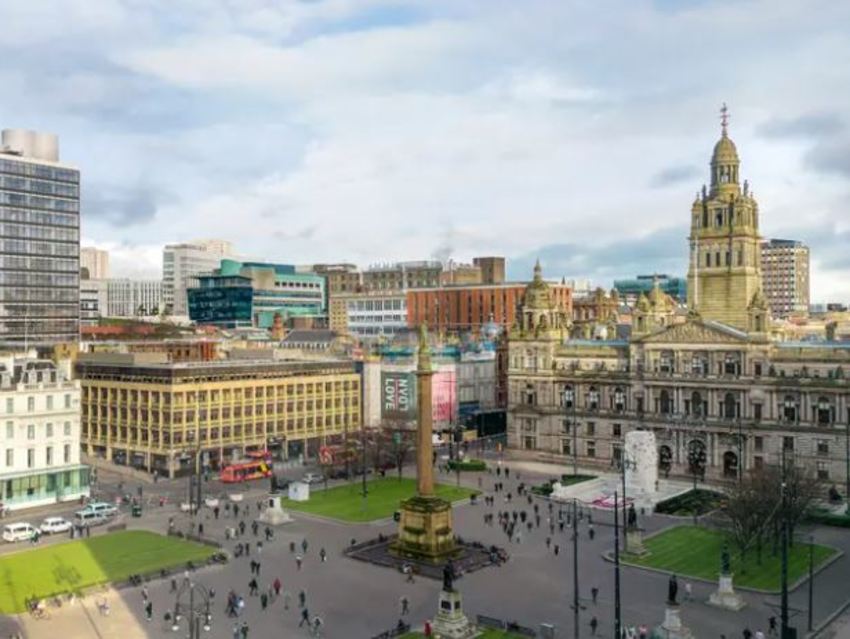 An image of George Square featuring the renovated Met Tower