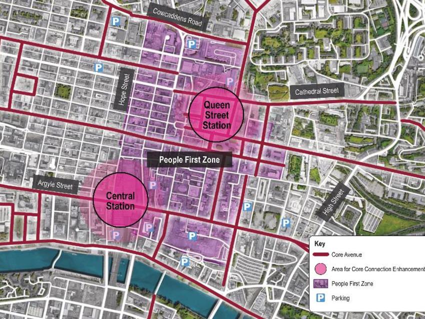 Map of Glasgow City Centre and proposed People First Zone.