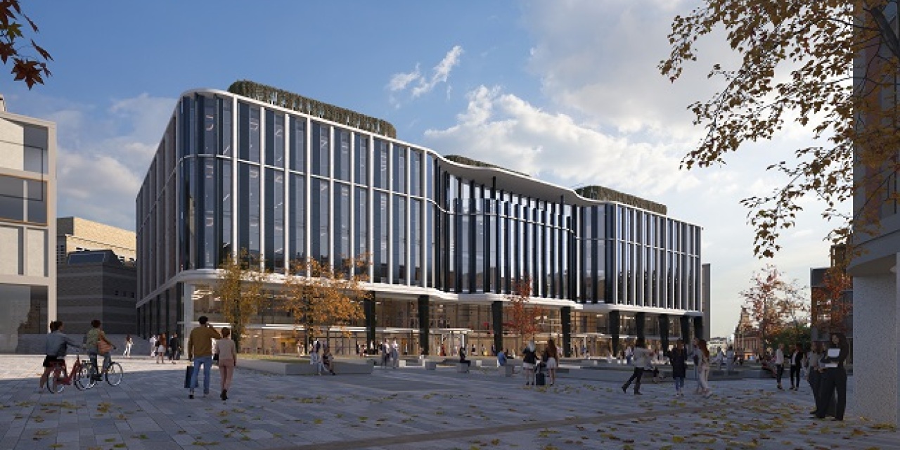 Rendering of the outside of the new Keystone Building. Credit HOK architects